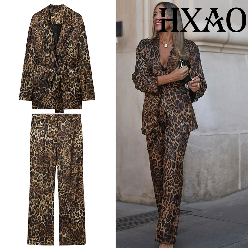 Women'S Formal Wear With Pants - HXAO Leopar Desenli Pantolon Takımları 2