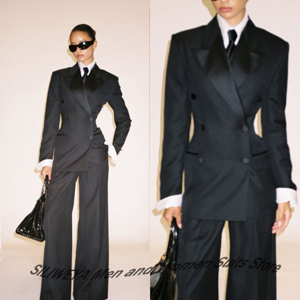 Women Formal Wear Shirt And Pant - Profesyonel Kadın Siyah Kruvaze Takım Elbise