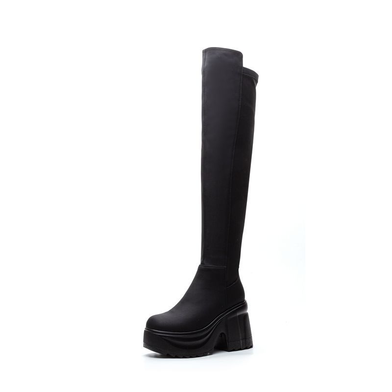 Women Formal Wear Heels - Kadın Diz Üstü Kalın Taban Geniş