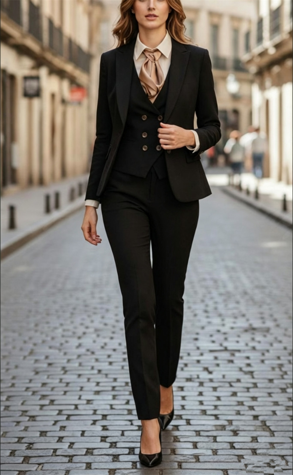 Women Formal Wear Tailor - Kadın Siyah 3 Parça Takım Elbise
