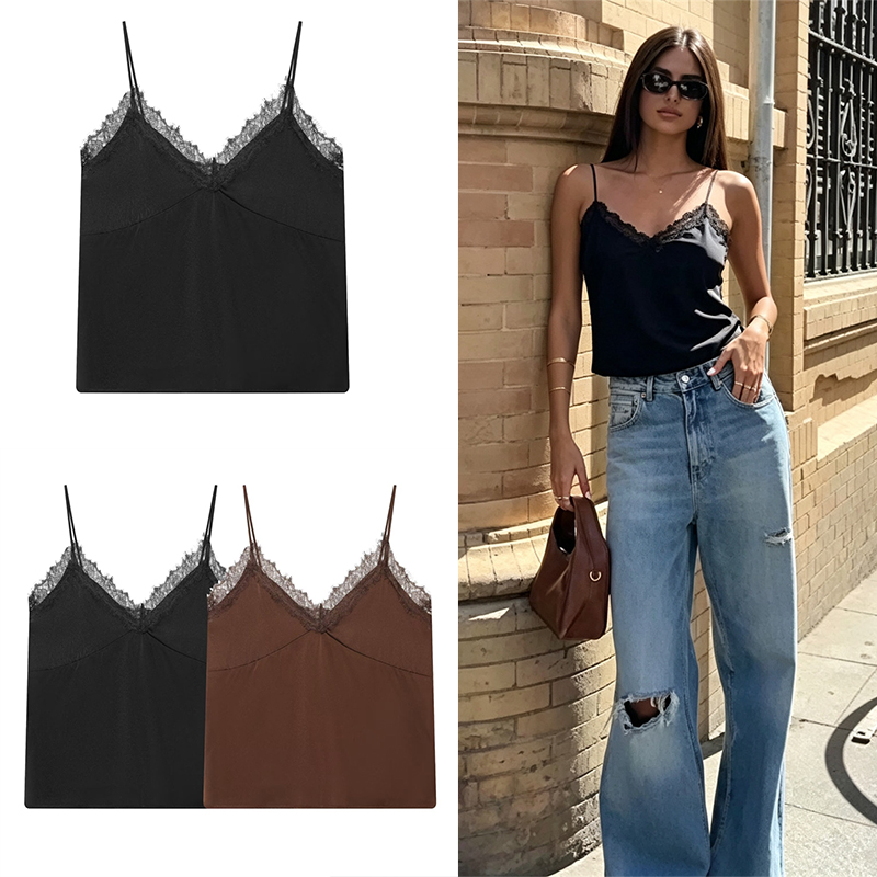 Silk Camisole Work - Guobioziy2026 Yeni Kadın Retro İpek Dantel