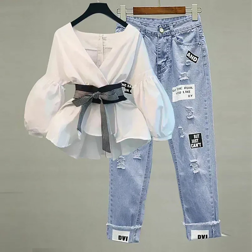 Women Formal Wear Tops - Kadınlar Zarif V Yaka Şerit Fener