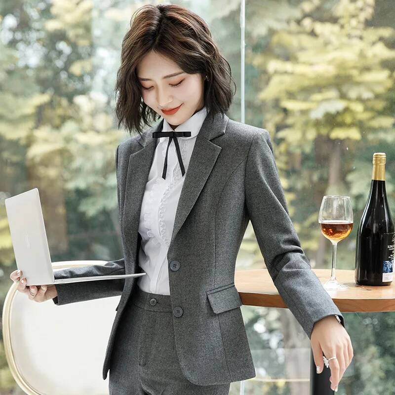 Women Formal Wear Winter - Yeni Gri Resmi Blazerler ve Ceketler
