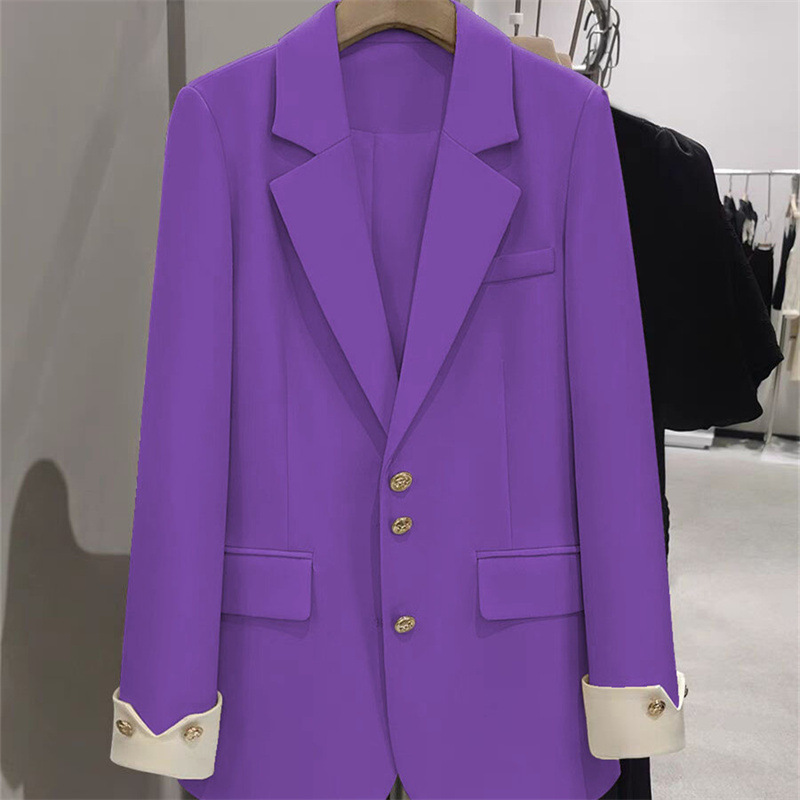 Women Formal Wear Winter - Moda Bayanlar Blazer Renk Bloğu Uzun