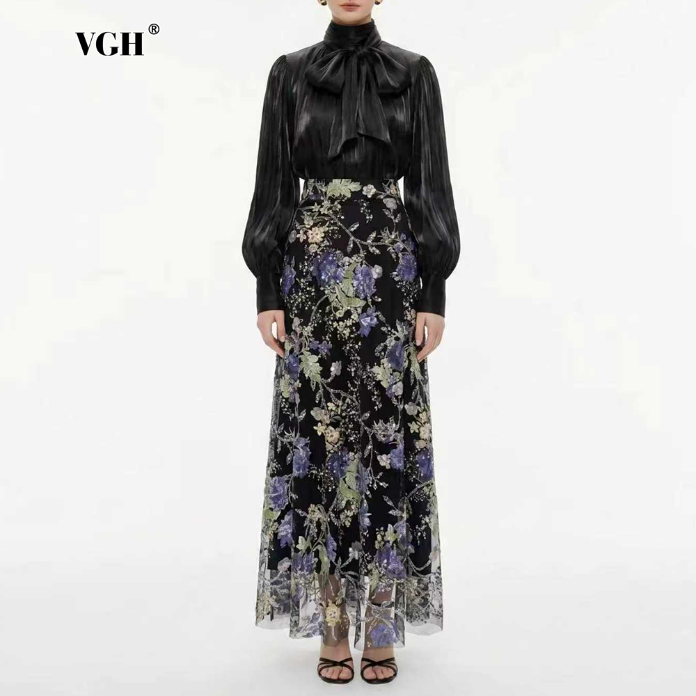 Women Formal Wear With Skirt - VGH Zarif Şık Siyah Çiçek Desenli
