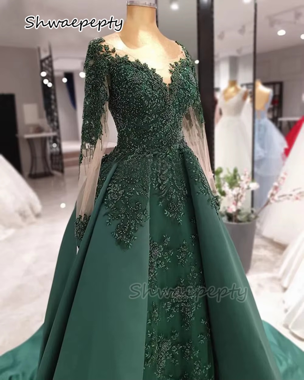 Women Formal Wear Dubai - Zarif Hunter Yeşil Abiye Arapça Dubai