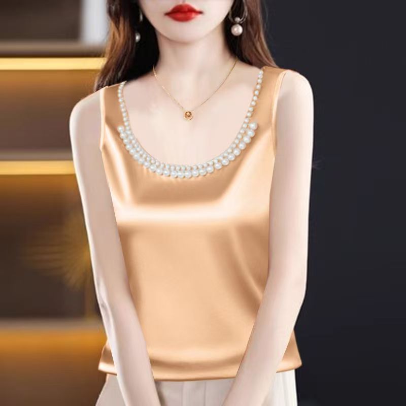 Silk Camisole Work - Katı Saten Ipek Kaşkorse Kırpma Üst