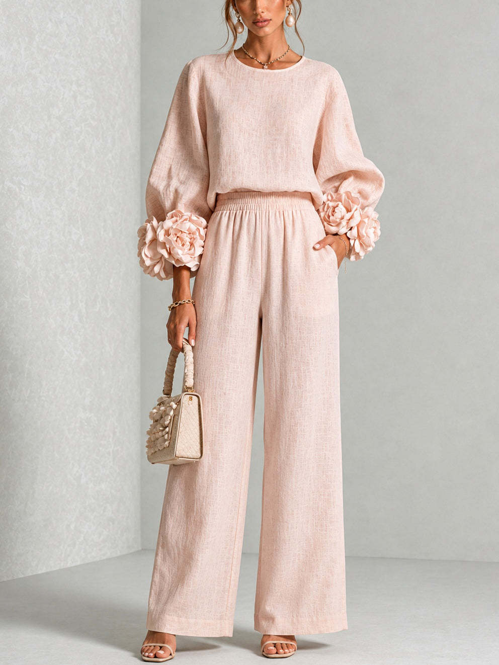 Women Formal Wear Tops - Kadın 2 Parça Keten Takım O