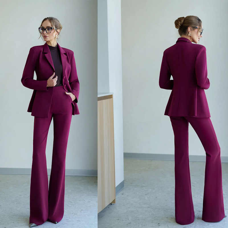 Women Formal Party Wear Dress - Saf Renk Kadın Pantolon Takım Elbise