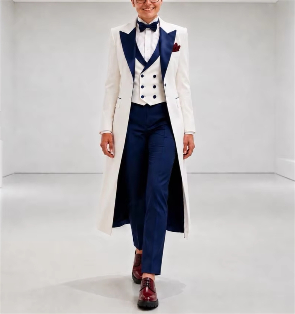 Women Formal Wear Tailor - Lacivert Beyaz Kadın Ceket Takımları Zarif