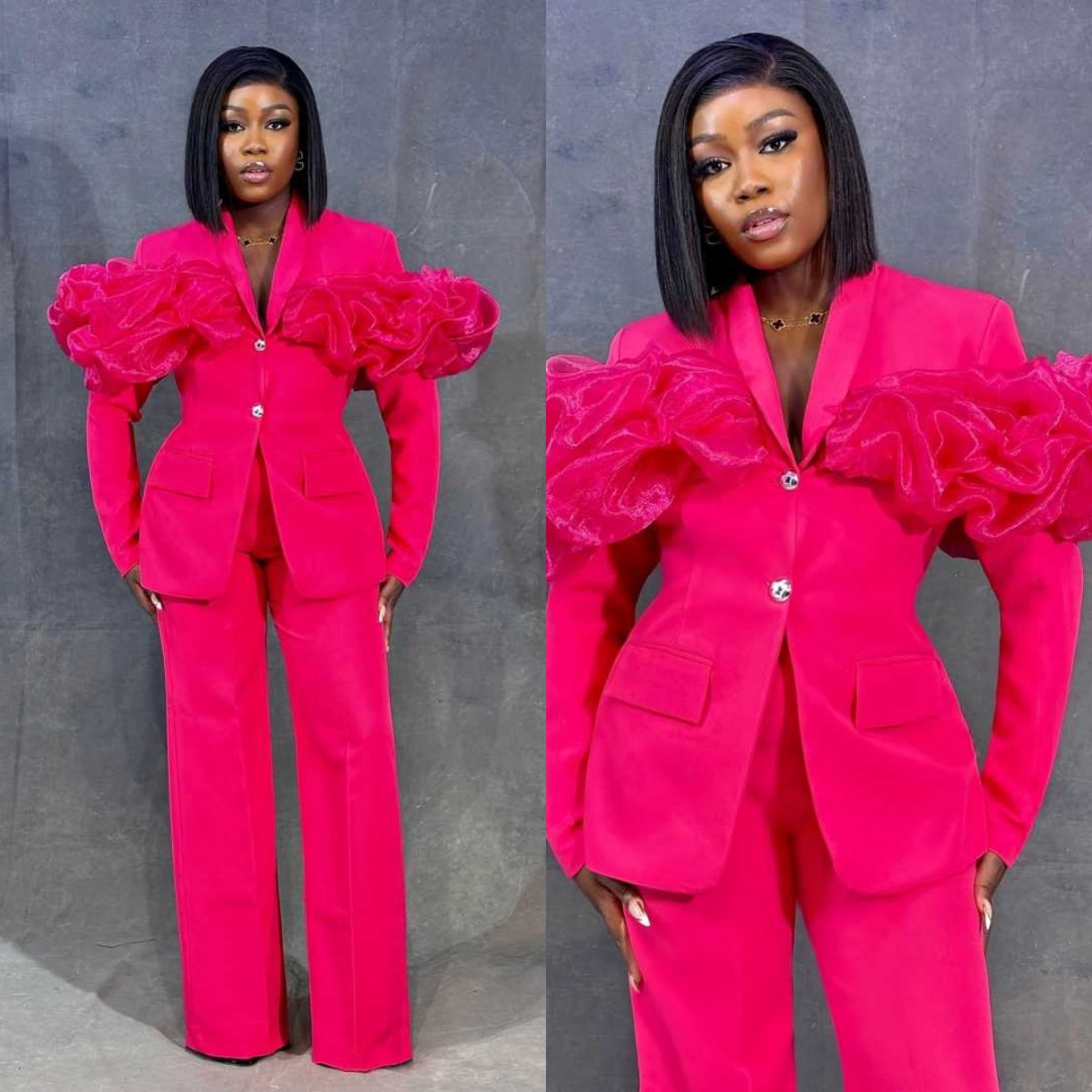 Women Formal Party Wear Dress - Özel Tasarım Sıcak Pembe Kadın Pantolon