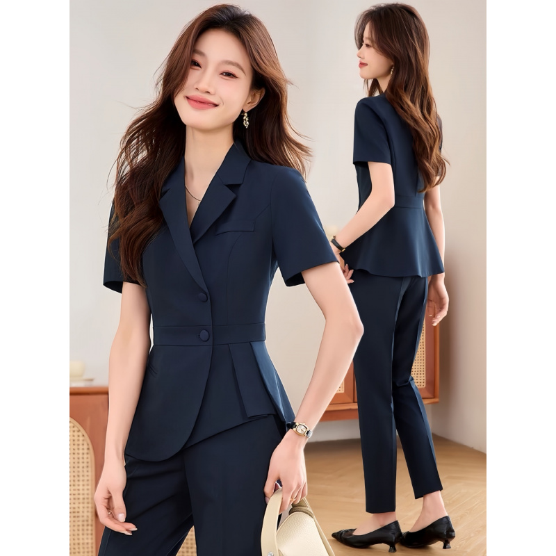 Women Formal Wear Shirt And Pant - Lacivert kadın ince profesyonel takım elbise
