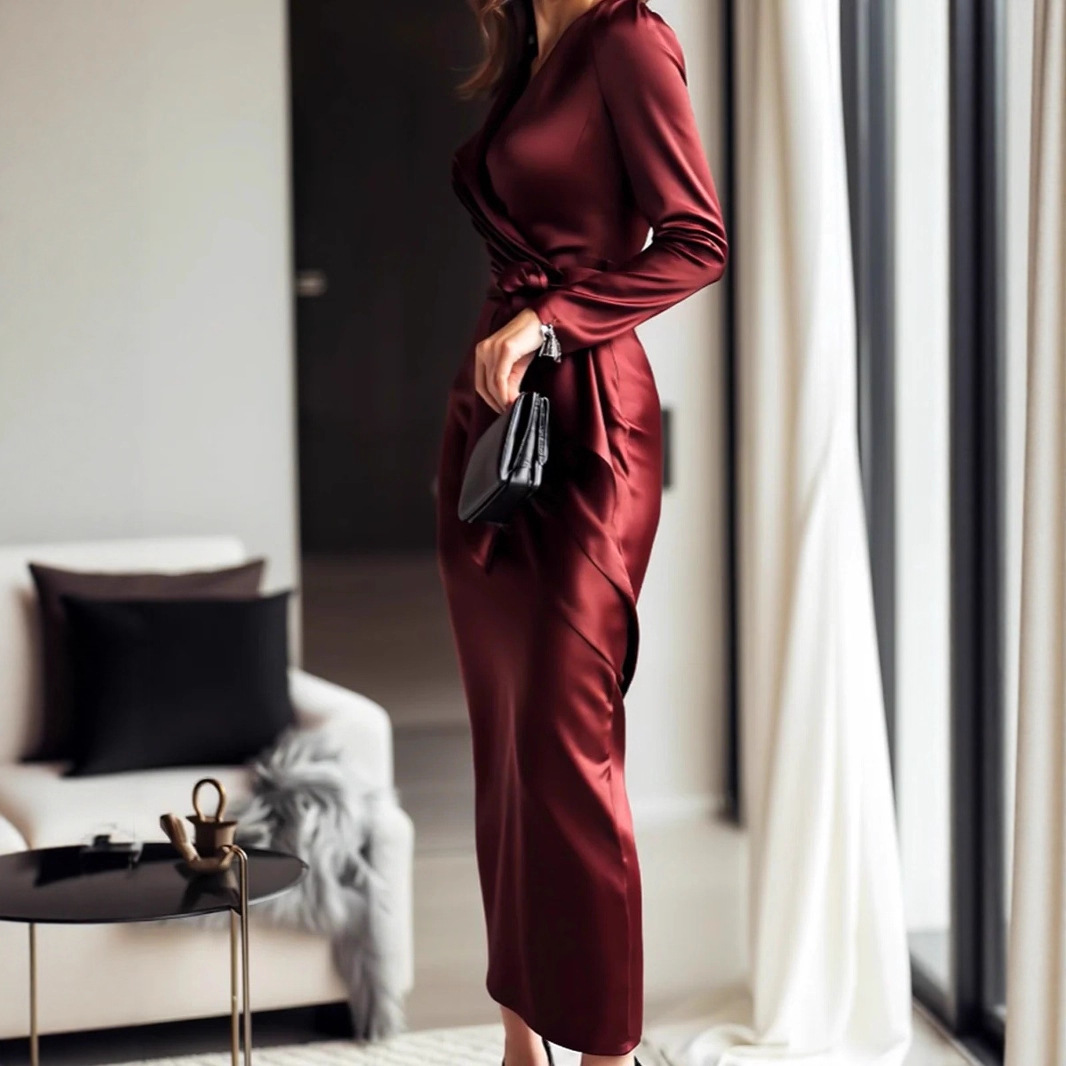 Sonbahar Yeni Saten Uzun Kollu - Women Formal Wear Trends incelemesi ve fiyatı