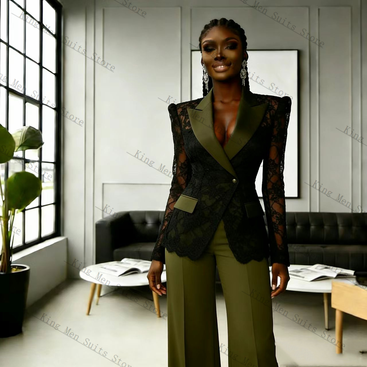 Yeşil Siyah Dantel Kadın Takım - Women Formal Wear With Black Blazer incelemesi ve fiyatı
